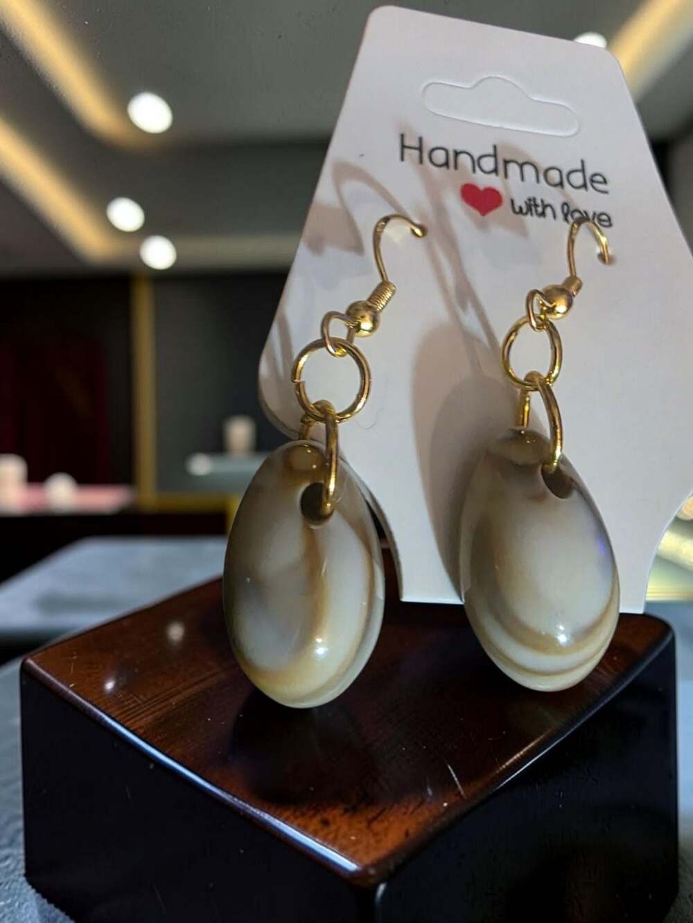 Handmade Natural Cowrie Shell Dangle Earrings with Gold Tone Hooks